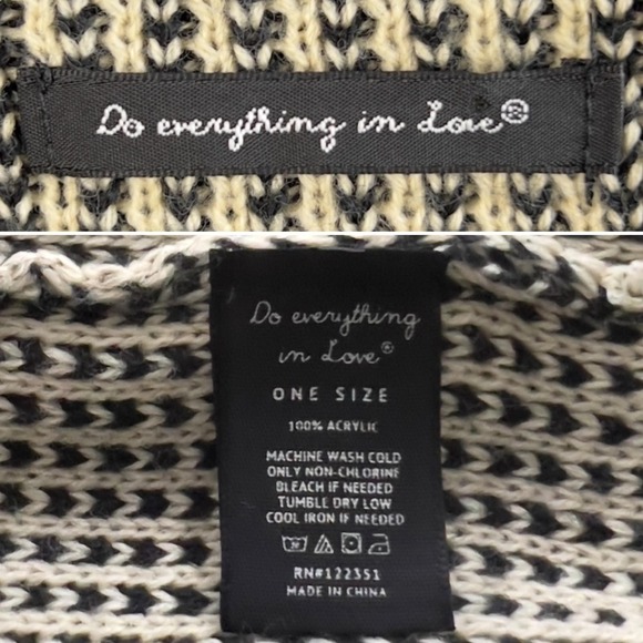 Do everything in Love Poncho Womens One Size Black White Knit Toggle Cape Collar - Picture 11 of 11